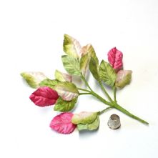 Vintage Cerise Pink and Green Velvet Rose Leaves